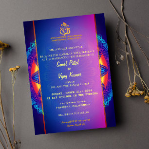 Convite Casamento Indiano Púrpura Rosa Chakra Ganesha