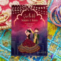 Casamento indiano salve a data do casal de noiva f