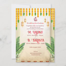 Convite Casamento Indiano Tradicional com Marigold e Folha