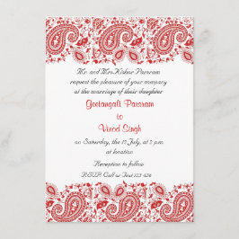 Convite Casamento indiano vermelho e branco