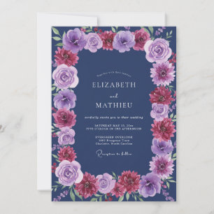 Convite Casamento Indigo Magenta Ranunculus Eucalipto