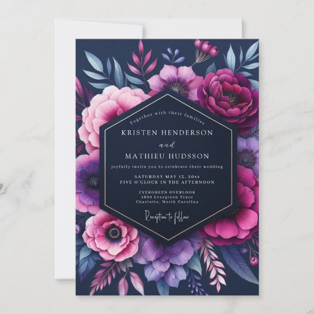 Convite Casamento Indigo Opulent Bloom (Frente)