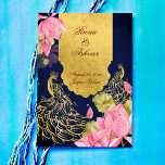 Convite Casamento índio de lótus rosa-rosa-pavão-de-ouro a<br><div class="desc">Palhaço de casamento índio,  cor-de-rosa-pavão-azul,  com convite no verso.</div>