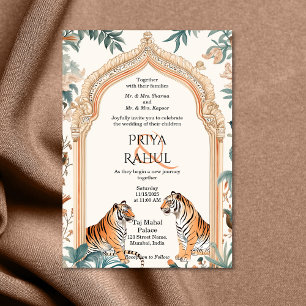 Convite Casamento índio de Tigres Tradicionais Elegantes