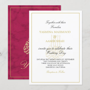 Convite Casamento Índio Dourado Bismillah da Burgundia Isl