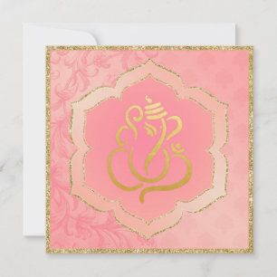 Convite Casamento Índio Rosa Damask Dourado Ganesh 