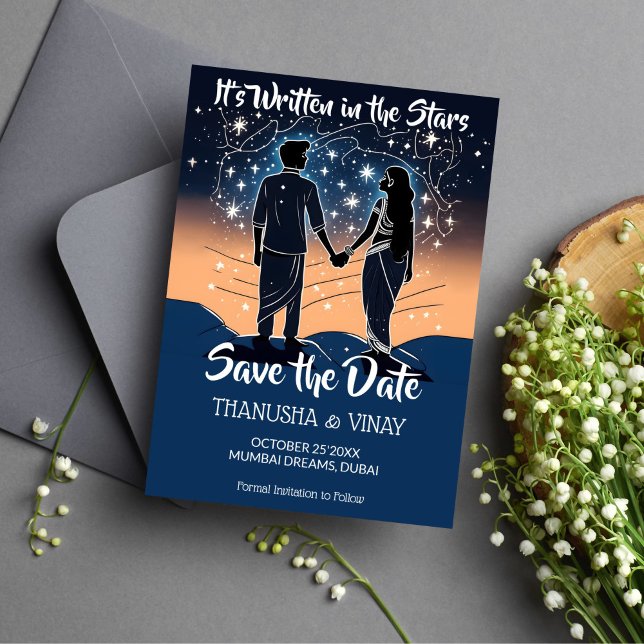 Convite Casamento índio salvo a data em que está escrito e (Save the date Indian wedding it's written in stars editable template invitation digital download)