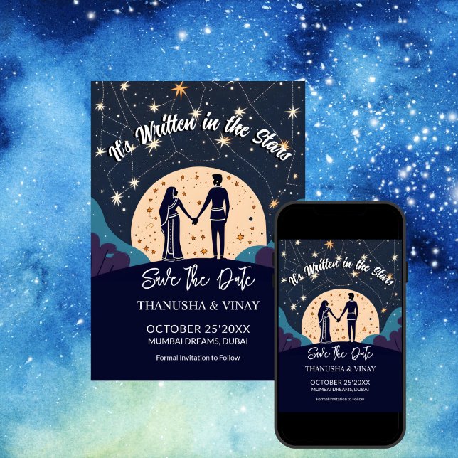 Convite Casamento índio salvo a data em que está escrito e (Indian wedding save the date it's written in the stars unique template invitation digital download)