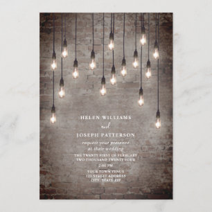 Convite Casamento Industrial Rustic Brick De Lâmpadas Vint