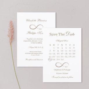 Convite Casamento Infinity Gold White Calendar Save The Da
