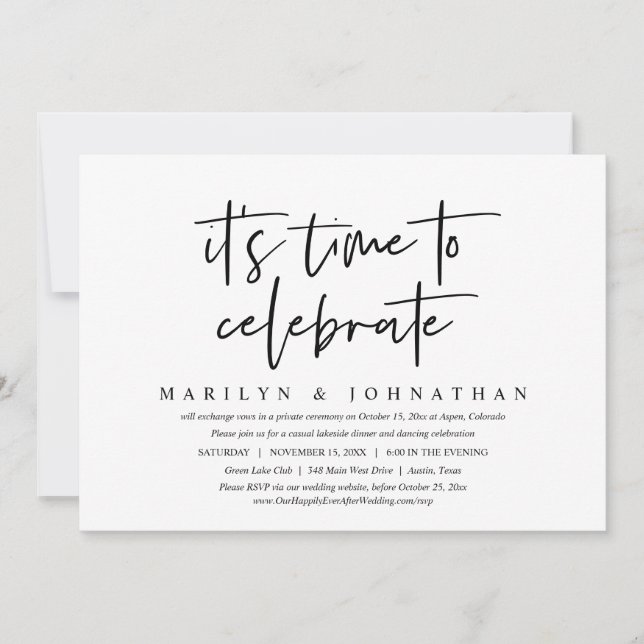 Convite Casamento Informal, É hora de celebrar (Frente)