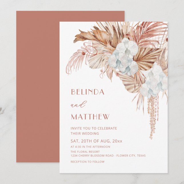 Convite Casamento Informal Flores Boho Aquarela (Frente/Verso)