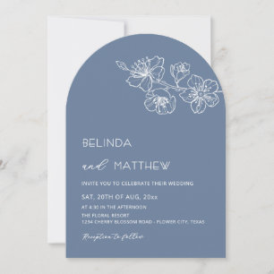 Convite Casamento Informal Flores Brancas Azul Poeirento