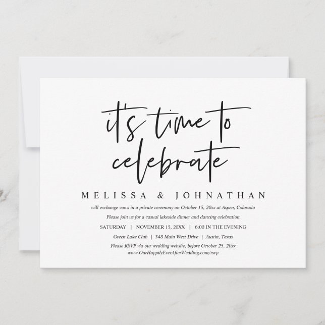 Convite Casamento Informal Fuga, É hora de celebrar  (Frente)