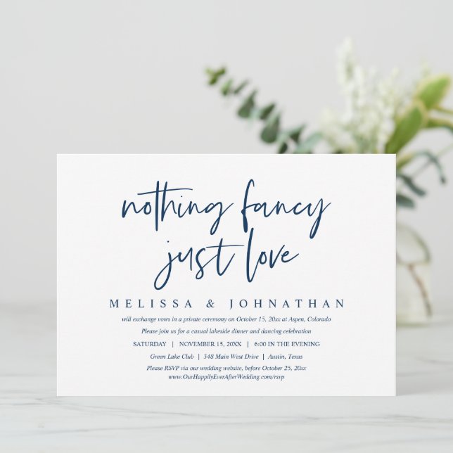 Convite Casamento Informal Fuga, Nada de Luxo, Apenas Amor (Em pé/Frente)