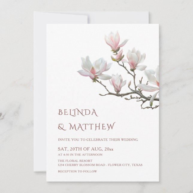 Convite Casamento Informal Magnólia Arte Refinada (Frente)