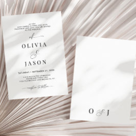 Convite Casamento Inicial de Branco Negro, Script Romântic