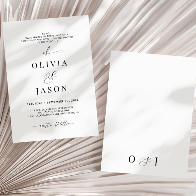 Convite Casamento Inicial de Branco Negro, Script Romântic (Criador carregado)