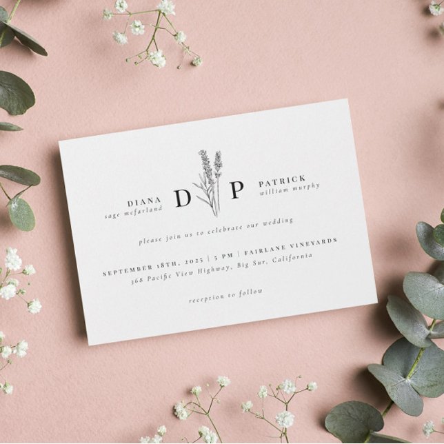 Convite Casamento Inicial de Flor Selvagem Moderna Elegant (Criador carregado)