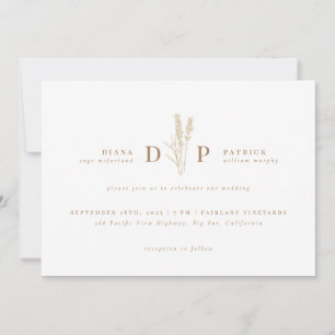 Convite Casamento Inicial de Flor Selvagem Moderna Elegant