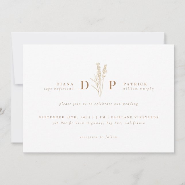 Convite Casamento Inicial de Flor Selvagem Moderna Elegant (Frente)