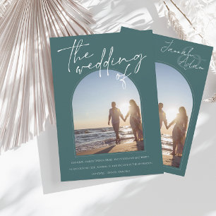 Convite Casamento inicial de fotos do Arch Verde Moderno