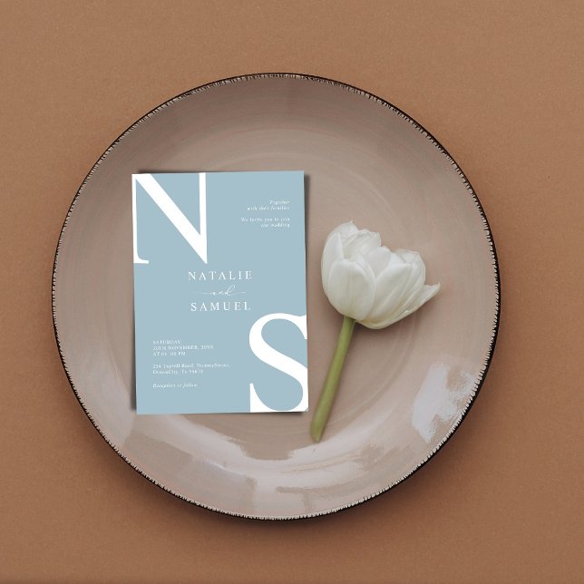 Convite Casamento Inicial De Ice Blue Minimalist & Elegant (Criador carregado)