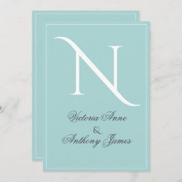 Convite Casamento inicial do quadro branco azul monograma