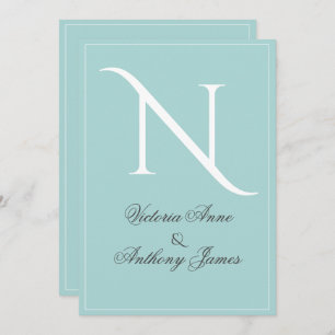 Convite Casamento inicial do quadro branco azul monograma