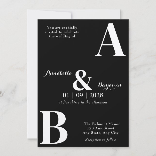 Convite Casamento Inicial Elegante Moderno (Frente)