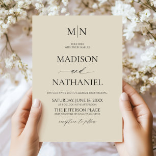Convite Casamento Inicial Minimalista Elegante de Marfim A