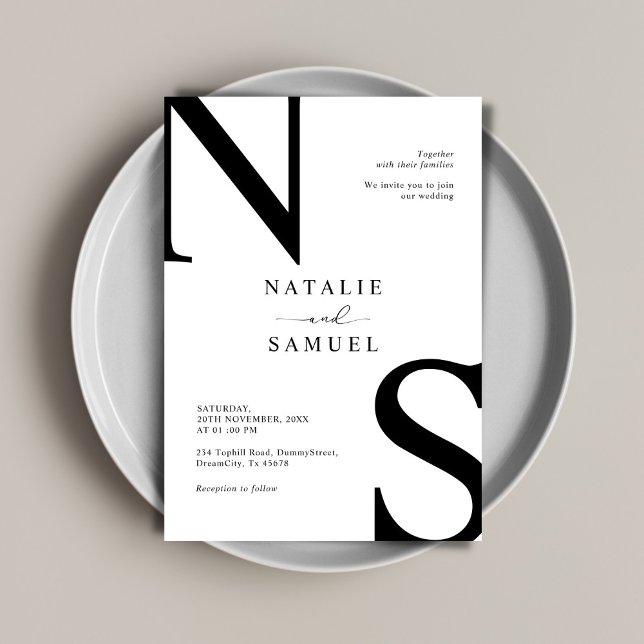 Convite Casamento inicial mínimo de negros e negros branco (Criador carregado)