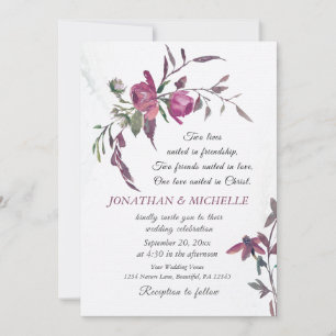 Convite Casamento Inspiracional Floral Púrpura Rosa