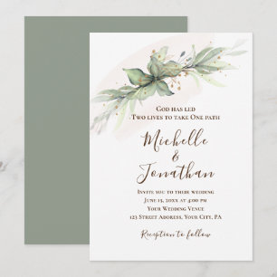 Convite Casamento Inspiracional Simples Verde Dourado De C