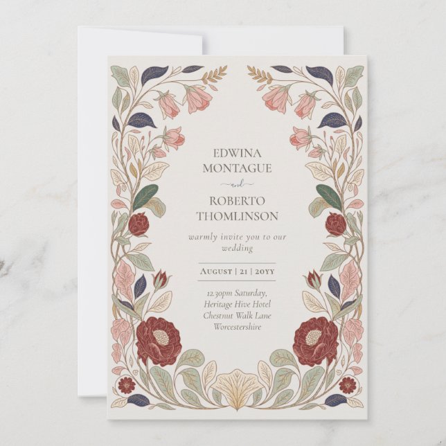 Convite Casamento Inspirado no Legado de William Morris (Frente)