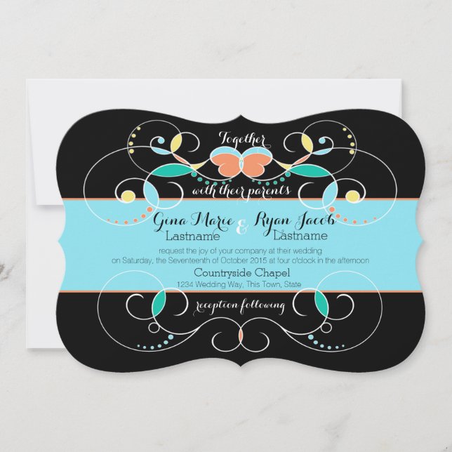 Convite Casamento Inspirado por Arte Popular do País (Frente)