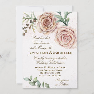 Convite Casamento Inspirador de Duas Rosas Rosa Elegante