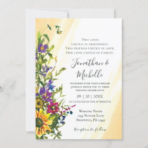Convite Casamento Inspirativo Azul Amarelo Cor-de-Rosa