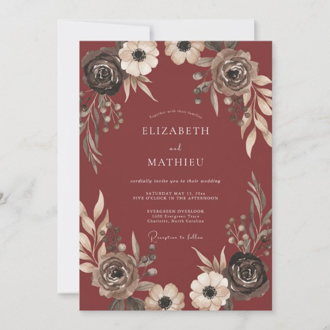 Convite Casamento Intimo da Colheita de Borgonha (Frente)