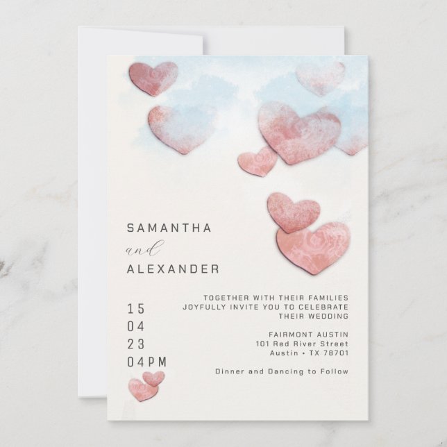 Convite Casamento íntimo romântico do coração desenhado à  (Frente)