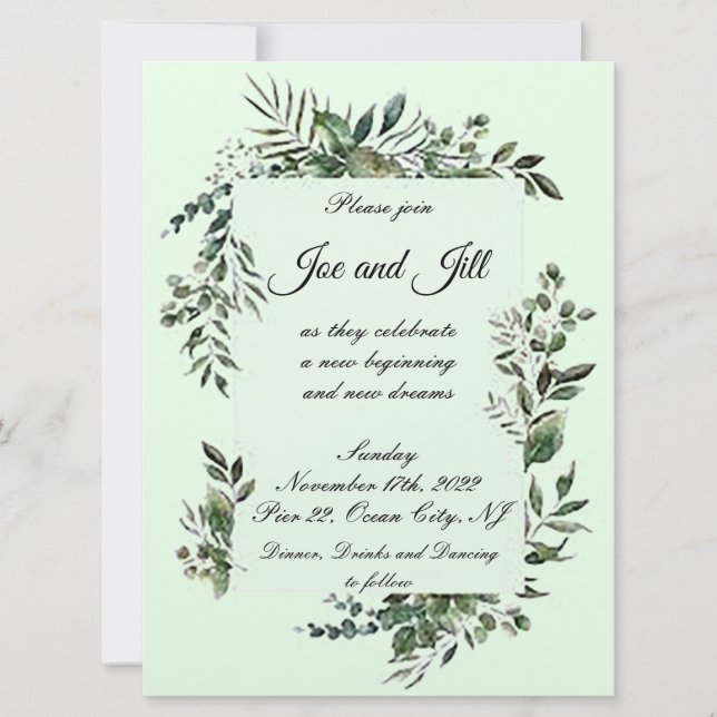 Convite Casamento Intrigado e Elegante Greenery Flat (Frente)