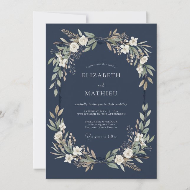 Convite Casamento Invernal Régio Azul-Marinho (Frente)