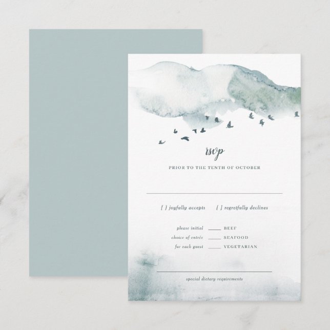 Convite Casamento Inverno Mystère RSVP+Resposta de REFEIÇÃ (Frente/Verso)