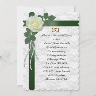 Convite Casamento Invitation White rose, fitas verdes