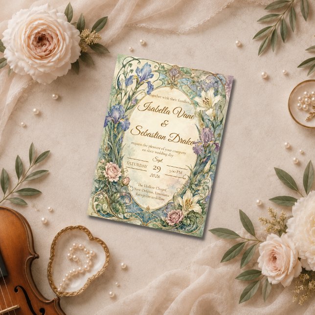 Convite Casamento Íris Art Nouveau Etéreo (Criador carregado)