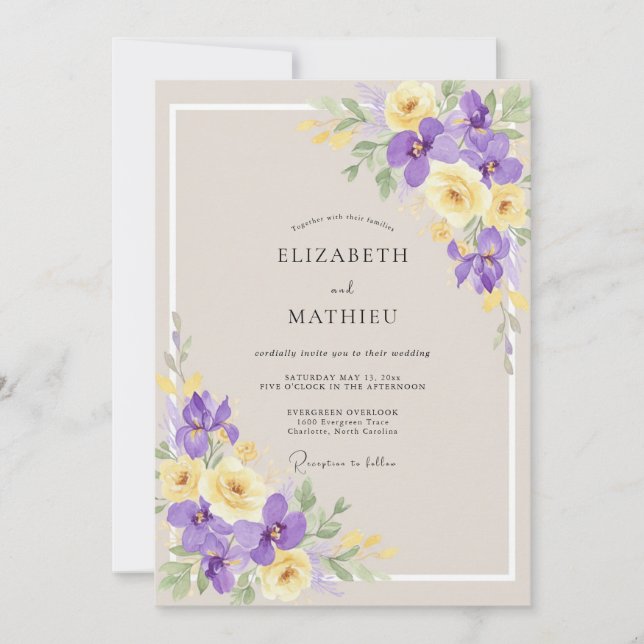 Convite Casamento Íris Eucalipto Amarelo Bege (Frente)