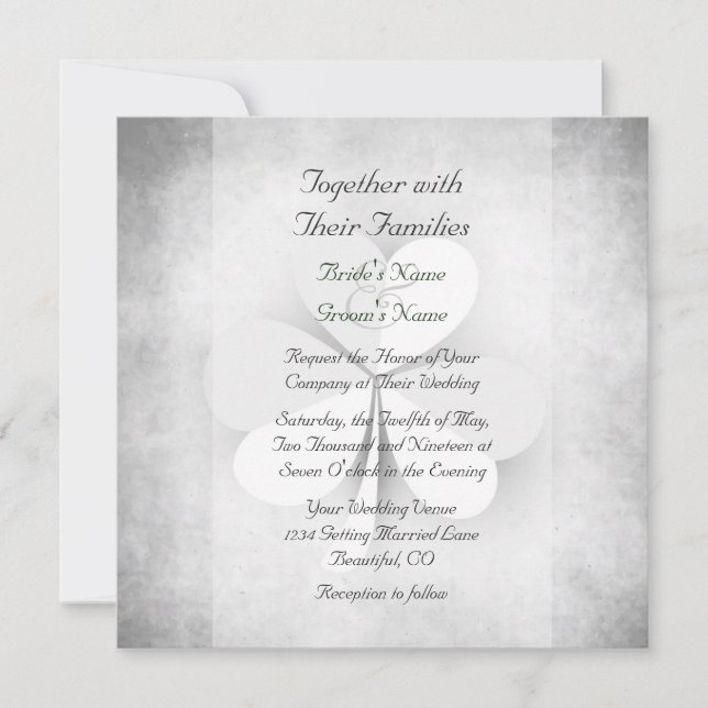 Convite Casamento irlandês - Cinza branca verde laranja -  (Frente)