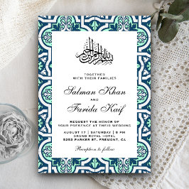 Convite Casamento Islâmico Árabe Azul e Mint