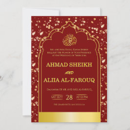 Convite Casamento Islâmico Arco Burgundy Dourado Antigo 