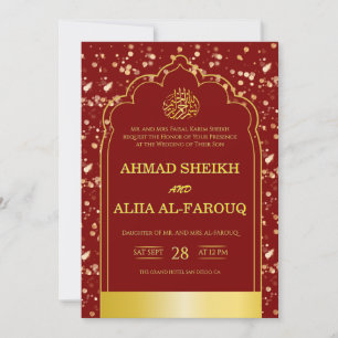 Convite Casamento Islâmico Arco Burgundy Dourado Antigo